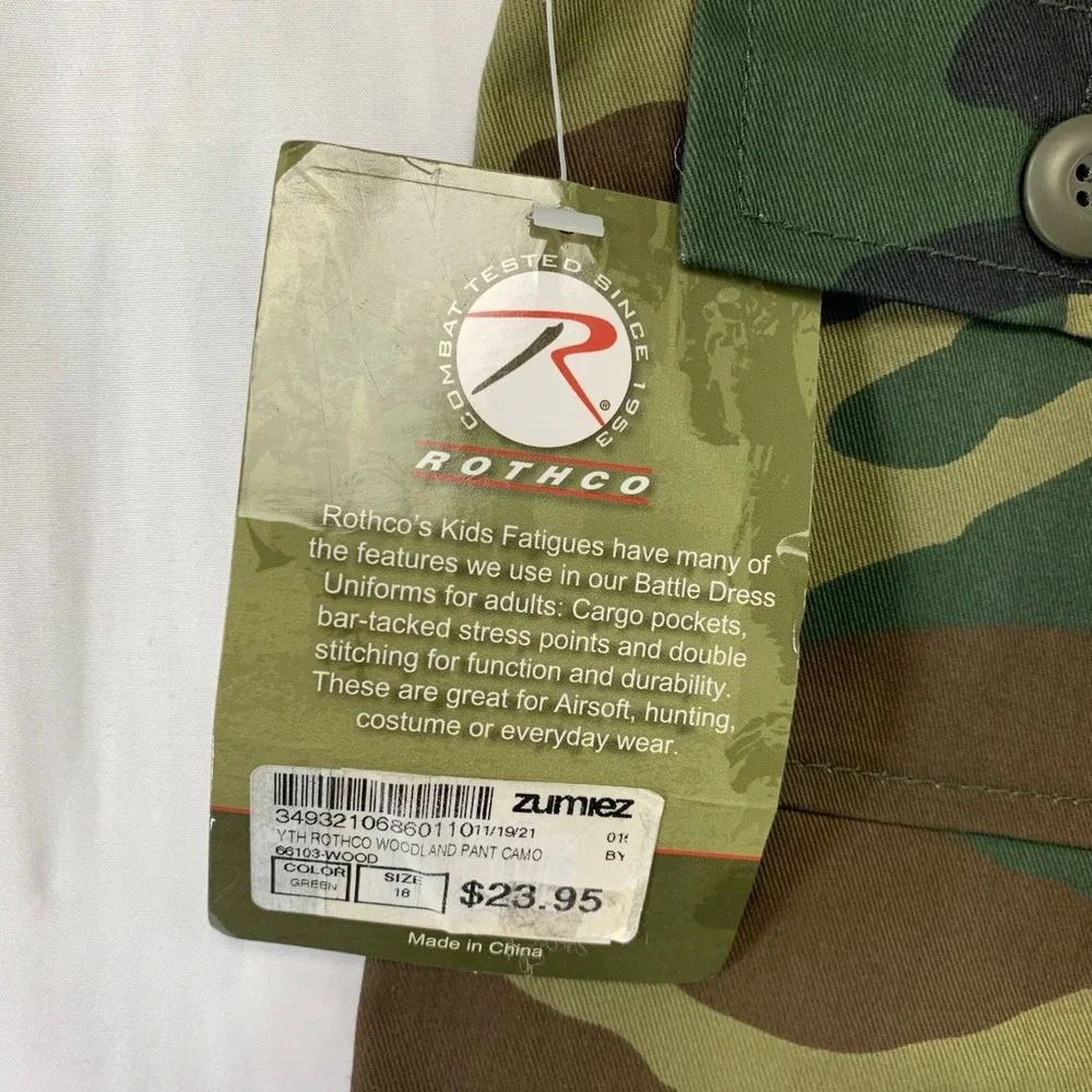 Rothco‎ BDU Cargo Pants Kids Size 18 Green Woodland Camo Fatigues NWT